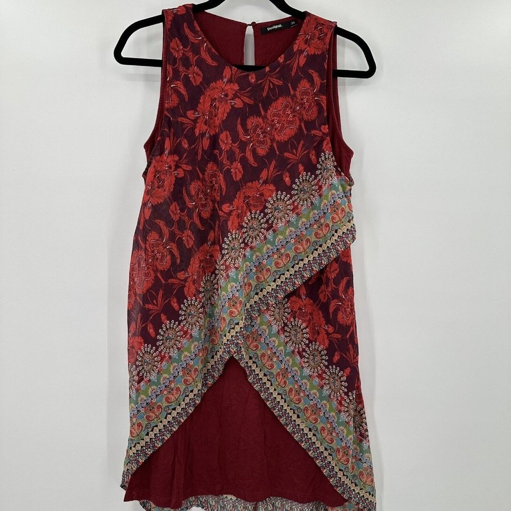 Desigual Sleeveless Red Floral‎ Print Cross Front Iris Dress Size 38 US 6